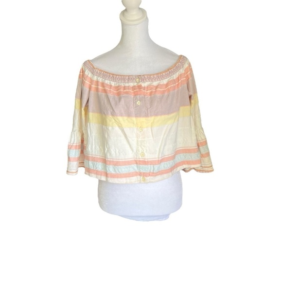 MOTHER - Off The Shoulder Belle Top in Sweet Southern Trouble Pastel Stipe Sz M - Picture 2 of 8
